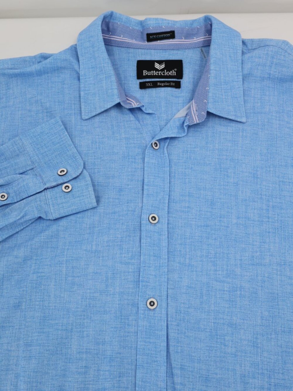 Buttercloth Shirt Mens 3XL Regular Fit Icy Cotton Long Sleeve Button Up Blue